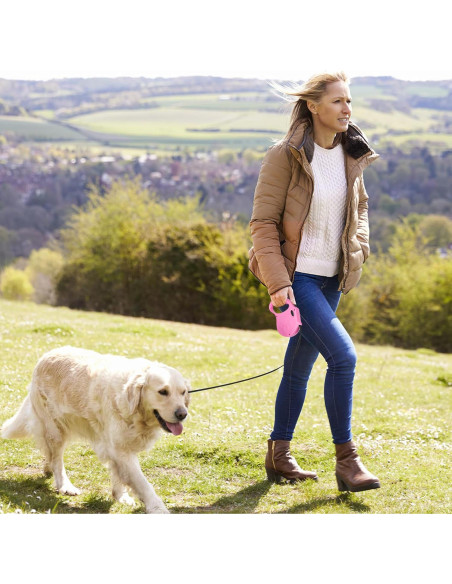 Correa de Perro Retráctil Makife 4.88m para Perros hasta 35kg - Rosa