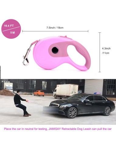 Correa Retráctil para Perros JAMISAY 5M Rosa hasta 50kg