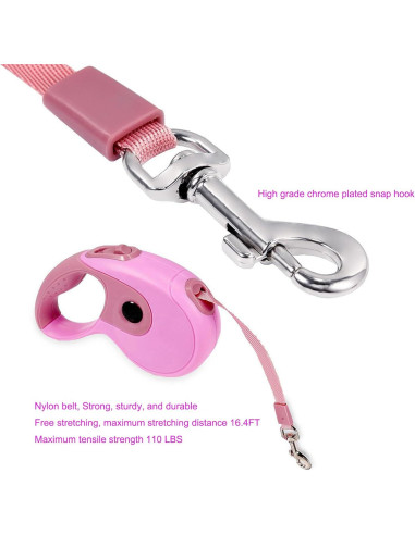 Correa Retráctil para Perros JAMISAY 5M Rosa hasta 50kg