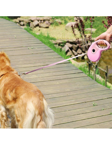 Correa Retráctil para Perros JAMISAY 5M Rosa hasta 50kg