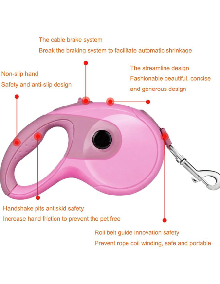 Correa Retráctil para Perros JAMISAY 5M Rosa hasta 50kg Correa Retráctil para Perros JAMISAY 5M Rosa hasta 50kg