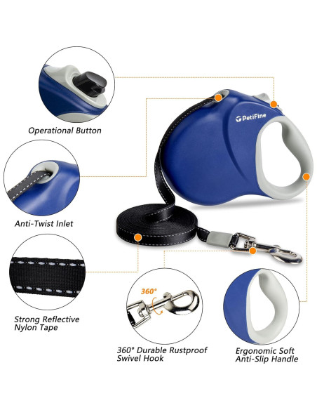 Correa Retráctil para Perros PetiFine 8m Azul 50kg Resistente Correa Retráctil para Perros PetiFine 8m Azul 50kg Resistente