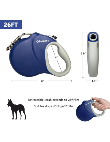 Correa Retráctil para Perros PetiFine 8m Azul 50kg Resistente