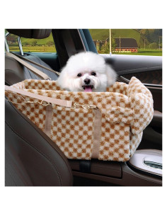 Asiento de Coche Elevador para Mascotas Prpeko - Cuadrícula Marrón