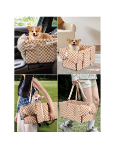 Asiento de Coche Elevador para Mascotas Prpeko - Cuadrícula Marrón 2