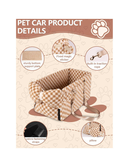 Asiento de Coche Elevador para Mascotas Prpeko - Cuadrícula Marrón