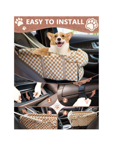 Asiento de Coche Elevador para Mascotas Prpeko - Cuadrícula Marrón