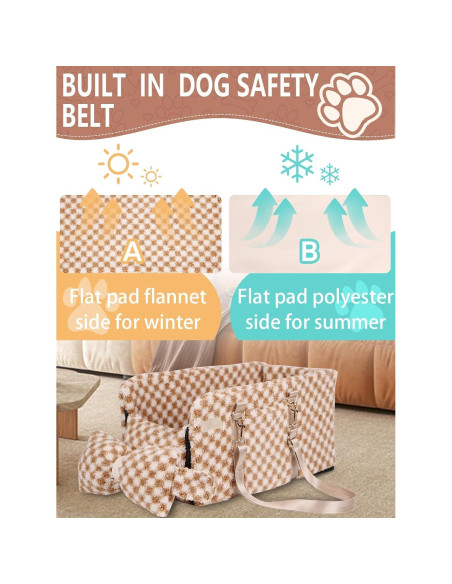 Asiento de Coche Elevador para Mascotas Prpeko - Cuadrícula Marrón