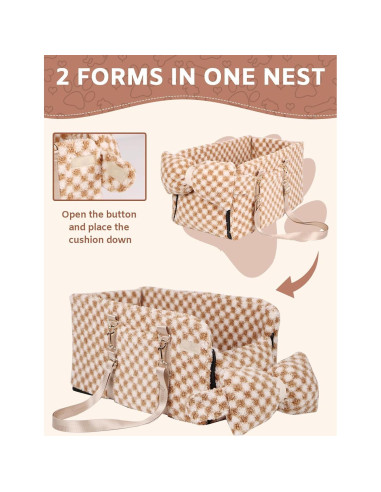 Asiento de Coche Elevador para Mascotas Prpeko - Cuadrícula Marrón