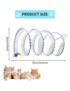 Túnel para Gatos Andiker 25 cm con Plumas y Ratón Azul 2