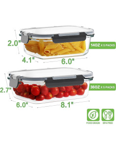 HOMBERKING Juego de 20 Contenedores de Vidrio 1.06L y 0.4L 2