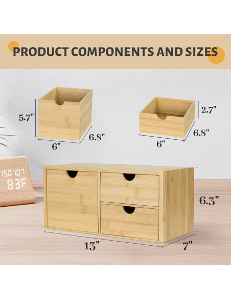 Organizador de Escritorio de Bambú SeekElegant con 3 Cajones Organizador de Escritorio de Bambú SeekElegant con 3 Cajones