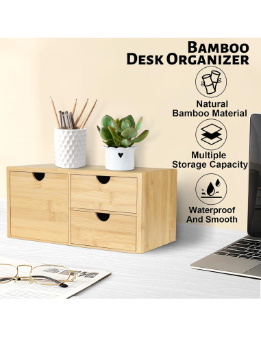Organizador de Escritorio de Bambú SeekElegant con 3 Cajones
