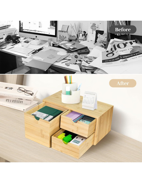 Organizador de Escritorio de Bambú SeekElegant con 3 Cajones Organizador de Escritorio de Bambú SeekElegant con 3 Cajones