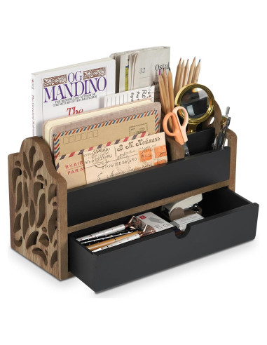 Organizador de Escritorio de Madera Dhmkfly con Cajón 5 Ranuras