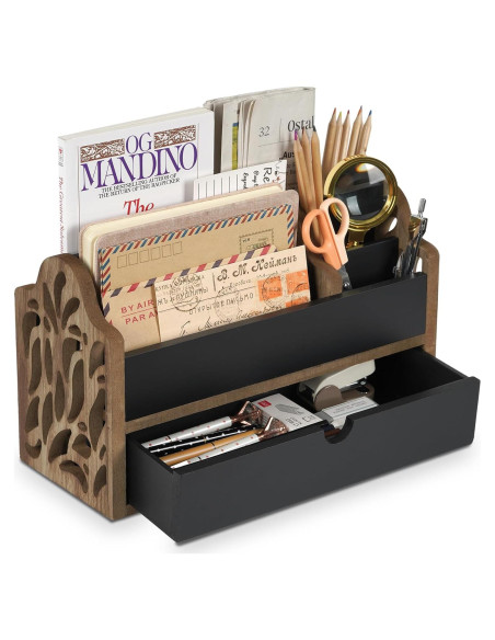 Organizador de Escritorio de Madera Dhmkfly con Cajón 5 Ranuras Organizador de Escritorio de Madera Dhmkfly con Cajón 5 Ranuras