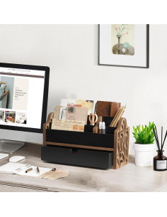 Organizador de Escritorio de Madera Dhmkfly con Cajón 5 Ranuras 2