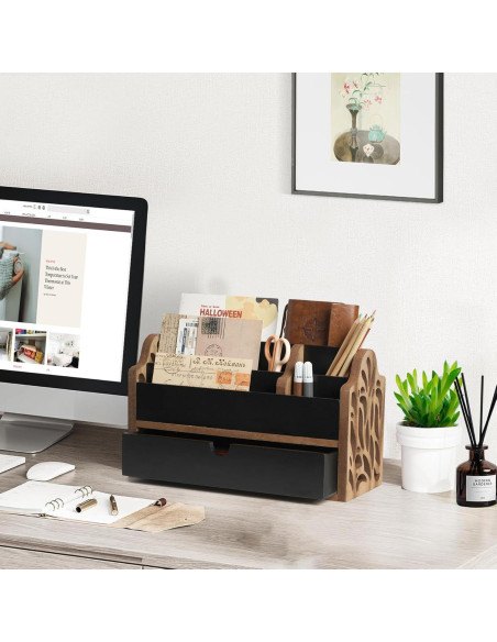 Organizador de Escritorio de Madera Dhmkfly con Cajón 5 Ranuras Organizador de Escritorio de Madera Dhmkfly con Cajón 5 Ranuras