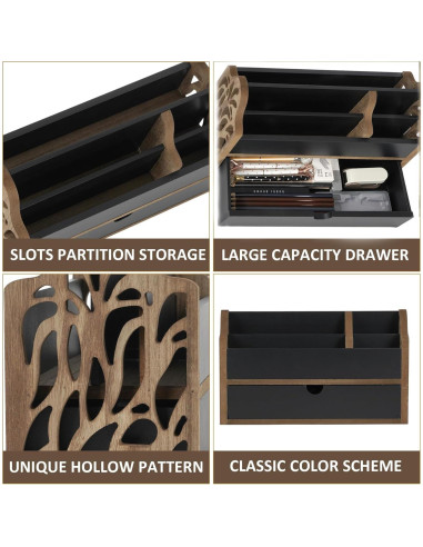 Organizador de Escritorio de Madera Dhmkfly con Cajón 5 Ranuras