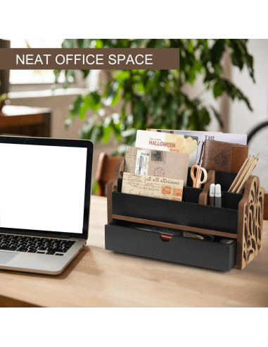 Organizador de Escritorio de Madera Dhmkfly con Cajón 5 Ranuras