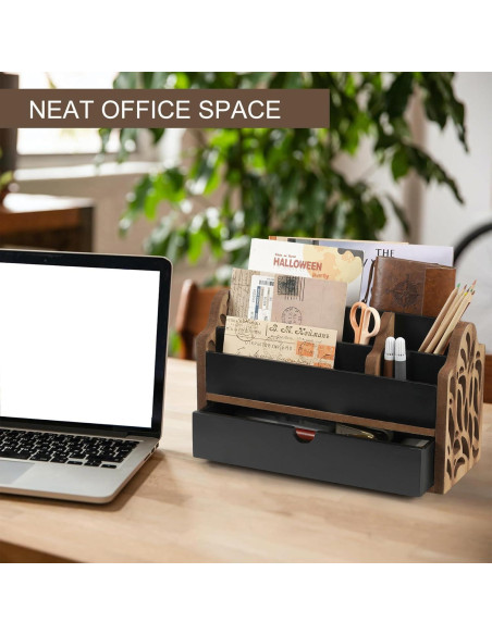 Organizador de Escritorio de Madera Dhmkfly con Cajón 5 Ranuras Organizador de Escritorio de Madera Dhmkfly con Cajón 5 Ranuras