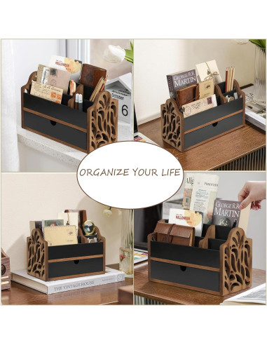 Organizador de Escritorio de Madera Dhmkfly con Cajón 5 Ranuras