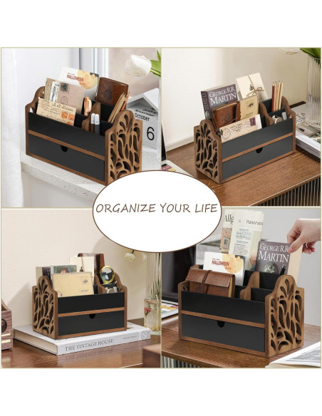 Organizador de Escritorio de Madera Dhmkfly con Cajón 5 Ranuras Organizador de Escritorio de Madera Dhmkfly con Cajón 5 Ranuras