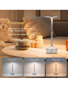 Lámpara de Mesa Inalámbrica LED Recargable 5000mAh Plata 2