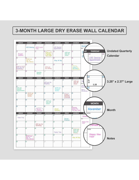 Calendario Borrable de Pizarra BooQool 3 Meses 70.6x104.1cm Calendario Borrable de Pizarra BooQool 3 Meses 70.6x104.1cm