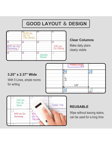Calendario Borrable de Pizarra BooQool 3 Meses 70.6x104.1cm