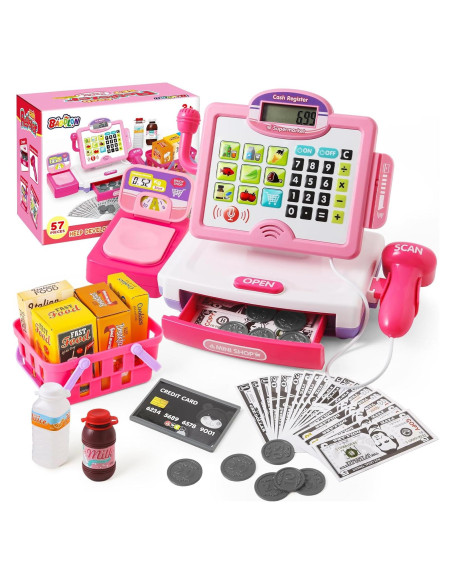 Caja Registradora Rosa con Calculadora para Niños 3-8 Años