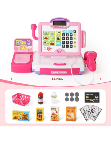 Caja Registradora Rosa con Calculadora para Niños 3-8 Años