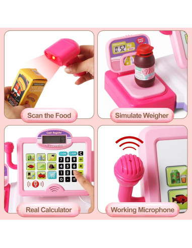 Caja Registradora Rosa con Calculadora para Niños 3-8 Años