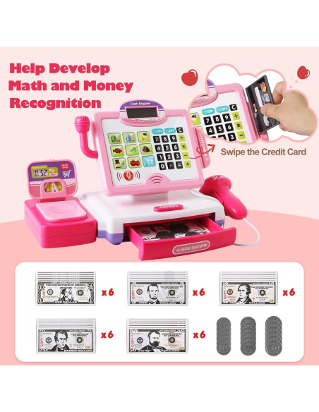Caja Registradora Rosa con Calculadora para Niños 3-8 Años