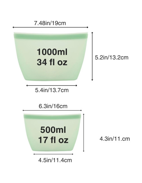 Bolsas de Almacenamiento de Silicona PandaEar 4 Pzas 1008ml 500ml
