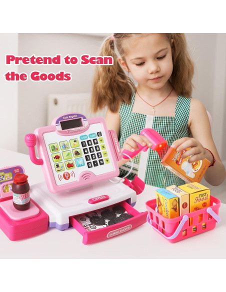 Caja Registradora Rosa con Calculadora para Niños 3-8 Años