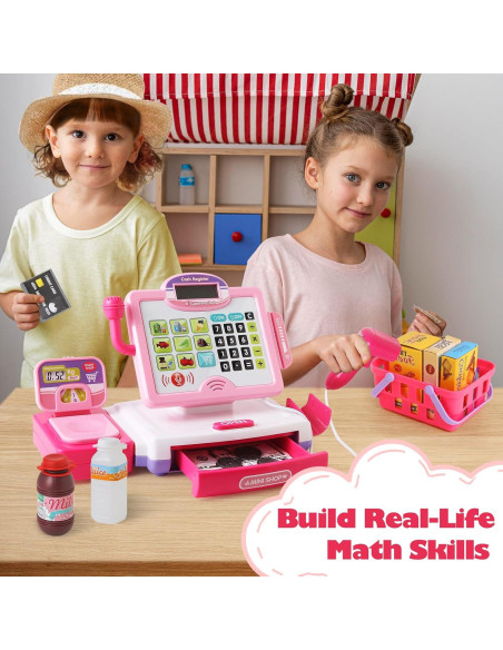 Caja Registradora Rosa con Calculadora para Niños 3-8 Años