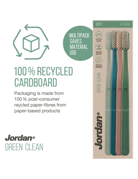 Cepillo de Dientes Manual Jordan Green Clean - Sostenible, 4 Unidades
