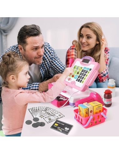 Caja Registradora Rosa con Calculadora para Niños 3-8 Años