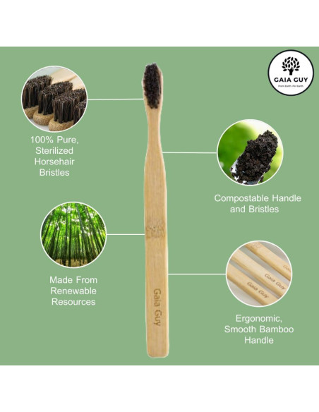 Paquete Familiar de Cepillos de Dientes Gaia Guy - 8 Unidades de Bambú y Cerda de Caballo Paquete Familiar de Cepillos de Dientes Gaia Guy - 8 Unidades de Bambú y Cerda de Caballo