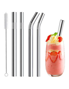 Popotes de Metal Reutilizables LERAO 5 PCS Extra Ancho 0.8-1.2 cm