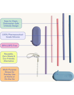 Pajitas de Silicona Reutilizables GIR Arcoíris 10 Paquetes 2