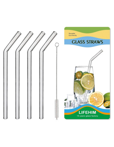 Popotes de vidrio LIFEHIM 9" (22.86 cm) 8mm reutilizables