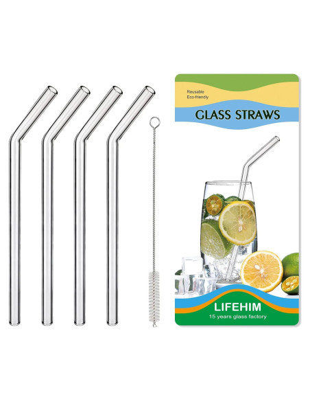 Popotes de vidrio LIFEHIM 9" (22.86 cm) 8mm reutilizables
