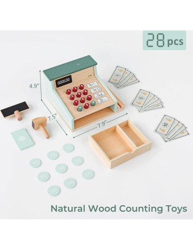 Registro de Caja de Madera PairPear para Jugar a Contar Dinero