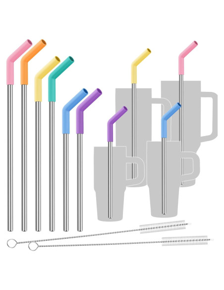 Popotes Reutilizables de Acero Inoxidable Tomorotec - 6 Piezas con Puntas de Silicona Popotes Reutilizables de Acero Inoxidable Tomorotec - 6 Piezas con Puntas de Silicona