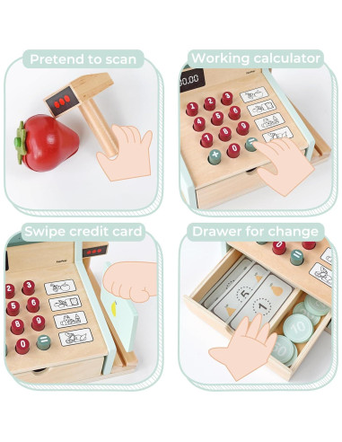 Registro de Caja de Madera PairPear para Jugar a Contar Dinero