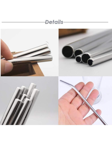 Popotes de Acero Inoxidable Turbokey 8.5" Reutilizables 10 Piezas