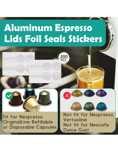 200 Sellos de Aluminio Gfdoso para Cápsulas de Café 37mm