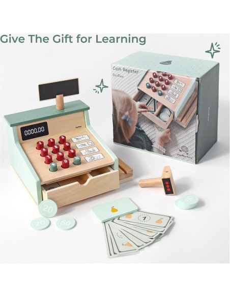 Registro de Caja de Madera PairPear para Jugar a Contar Dinero